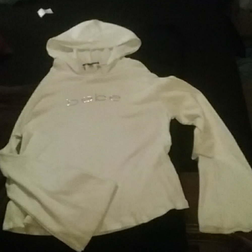 bebe white long sleeved bling hoodie